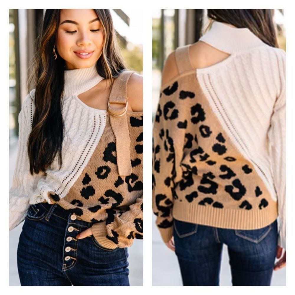 NWT Andree by Unit Bold Adventures Camel Brown Leopard Sweater‎ Small